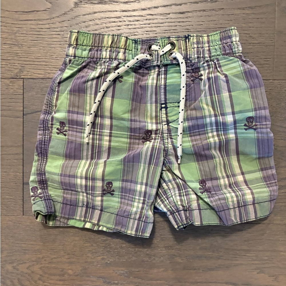 Gap baby green plaid swim trunks sz 12-18M NWT ret $69